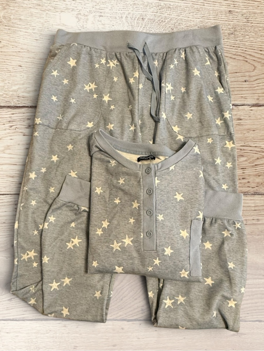 Splendid Light Blue Star-Print Henley Lounge Pajama Set Medium